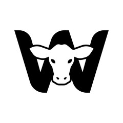 initil letter w cow logo neagtive space