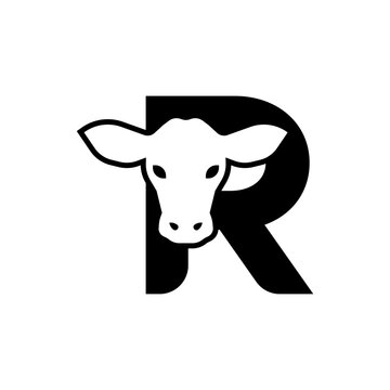 initil letter R cow logo neagtive space