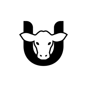 initil letter u cow logo neagtive space