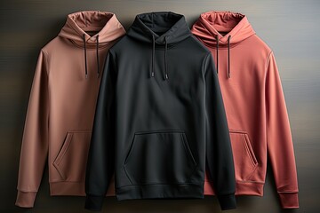 Three premium hoodies displayed in a row, highlighting fashion design and comfort.