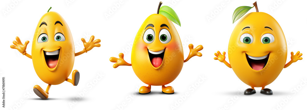 Wall mural 3d happy funny mango character on white background