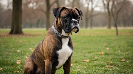 Fototapeta premium Brindle boxer in the park