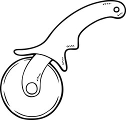 Vector Cartoon Stainless Pizza Cutter Line Art