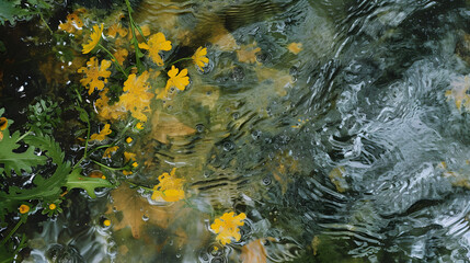 Close Up: Yellow Flowers Floating in Water