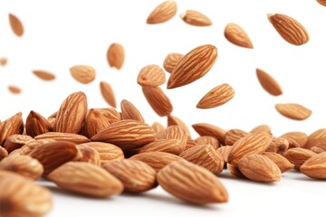 Obraz premium Isolated white background collection of falling almonds