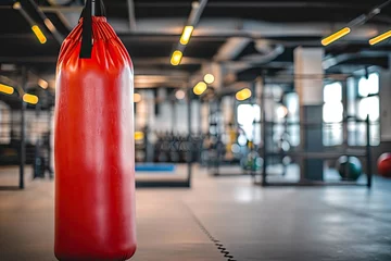 Crédence de cuisine en verre imprimé Fitness Fast red boxing bag in gym