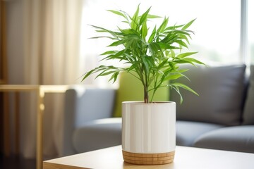 Bamboo plant pot on living room table