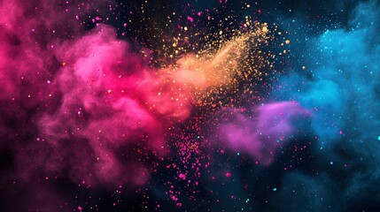Holi clip art splashes of colorful powder in the air background.