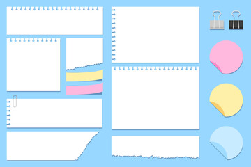 Fototapeta na wymiar Stationery vector set of notepad, sticky note and clip