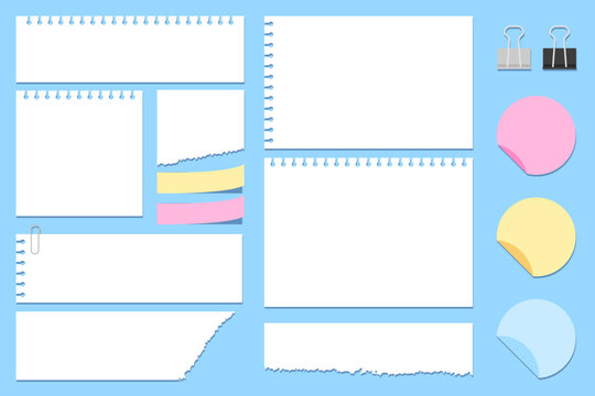 Stationery vector set of notepad, sticky note and clip