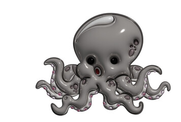 Inflated octopus toy with plasticine effect. 3d rendering illustration..
