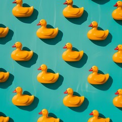 Pattern of Yellow Rubber Ducks on a Turquoise Background