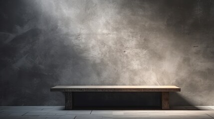 Grunge concrete wall texture and stone table background with light beam and shadow – ideal for product presentations, displays, and mock-ups