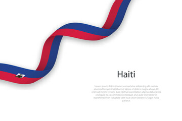 Waving ribbon with flag of Haiti