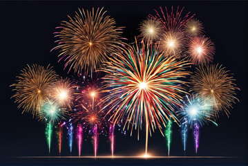 Spectacular fireworks with crowds at night