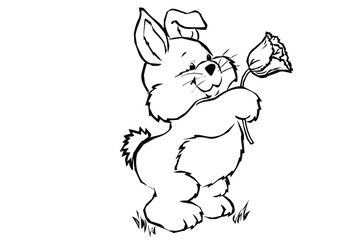 Rabbit with flower, Rabbit Icon, Rabbit Logo Icon,  Rabbit Symbol Isolated in Editable File