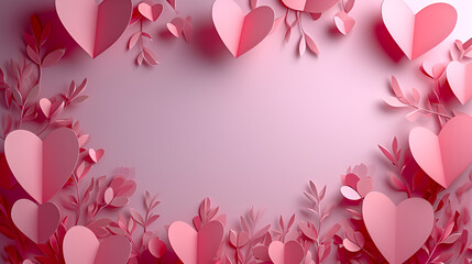 Pink paper hearts. Valentine's day. generative ai