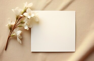A blank white sheet of paper with a beautiful flower decoration on the side. generative AI