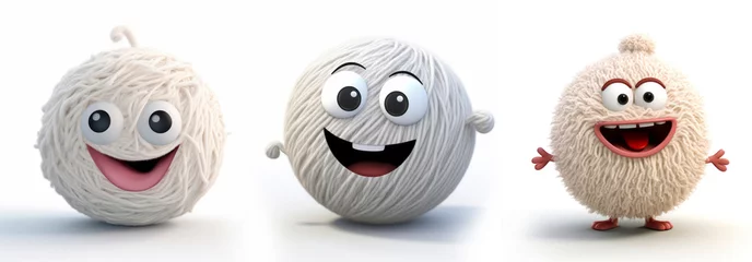 Fotobehang 3D happy funny wool character on white background © Graphicgrow