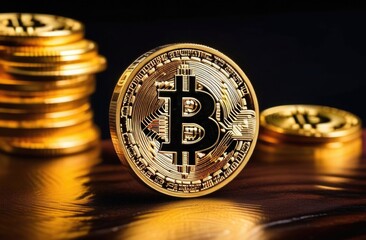 Bitcoin BTC Cryptocurrency Coins. Stock Market Concept. 