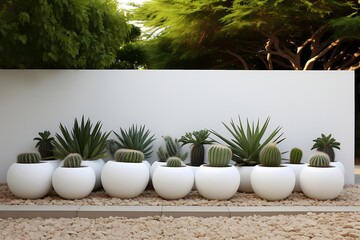 Modern design of terrace with flowers and plants in pots. Garden decoration.