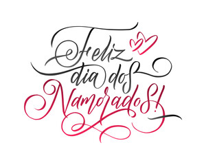 Happy Valentines Day Portuguese Lettering Background Greeting Card.