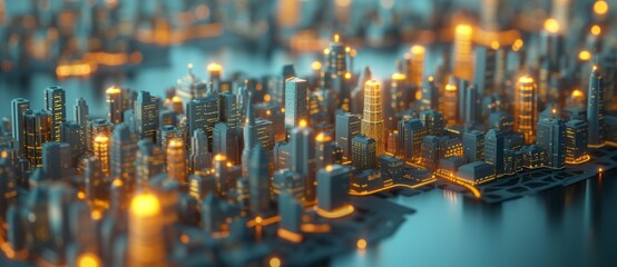 animated model of the city at night, in the style of photorealist details