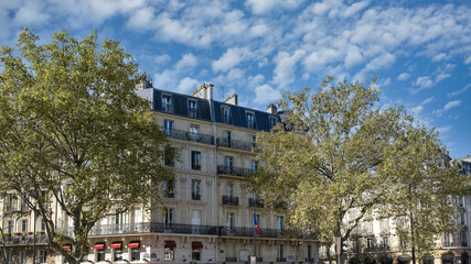 Paris, ancient buildings at Bastille, typical facades and windows
