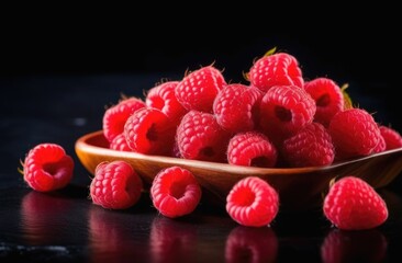 Fresh raspberries on a dark background