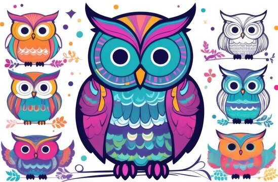 owl cartoon flat view poster. abstract owl wall art printable background for invitation card banner and design template. 