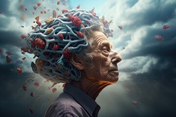 Dissolving memories of an elderly person. Concept for memory loss,dementia and Alzheimer’s disease