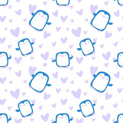 Valentines hearts seamless penguin and love pattern for wrapping paper and fabrics and linens and kids clothes