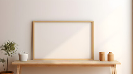 Empty square frame mockup in modern minimalist interior over white wall background,,
The living room is decorated with furniture, small plant pots and picture frames. Free Photo