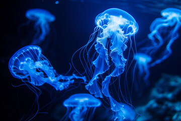 Majestic Purple Jellyfish Gliding in Deep Blue Waters