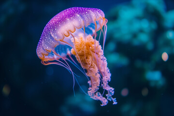 Majestic Purple Jellyfish Gliding in Deep Blue Waters