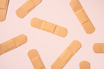 Adhesive bandage for firs aid. Band aids layout.
