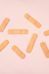 Adhesive bandage for firs aid. Band aids layout.