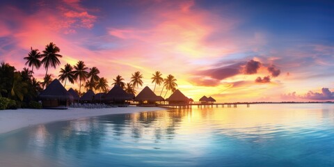 Fototapeta na wymiar Panorama of an exotic island beach resort