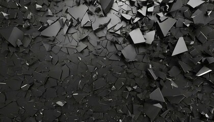 Nocturnal Rupture: Abstract Broken Pieces in 3D Black Symphony"