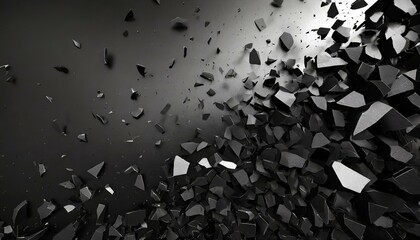 Ephemeral Chaos: 3D Black Rendering of Abstract Broken Elements"