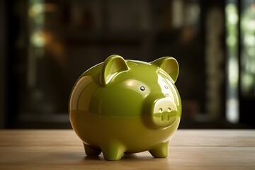 green colored piggy bank on black Background. generative AI
