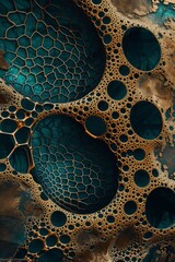 Abstract Pattern of Dried Bons and Metal in the Style of Dark Turquoise and Bronze - Cracked Web based Fractalpunk Abstraction Creation Art Background created with Generative AI Technology