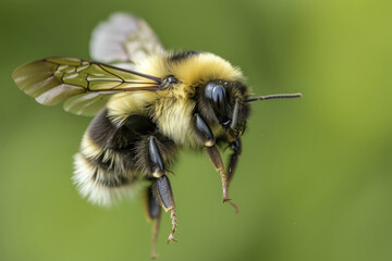 A mesmerizing macro shot capturing the graceful flight of a large bumblebee