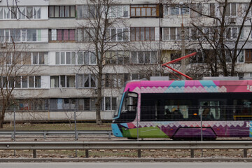 Kyiv, Ukraine - January 20, 2024: cozy sleeping district of Borshchagivka. A high-speed train runs from Borschahivka to the center. many people ride it in a day. you can get to the central station.