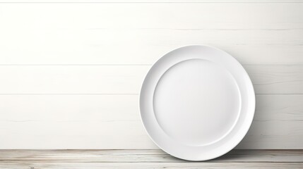 White Empty Plate on a wooden board. generative AI