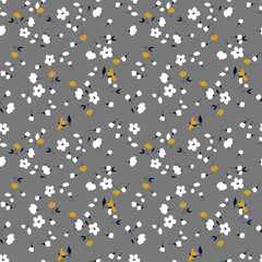 seamless cute small flower pattern on grey background 