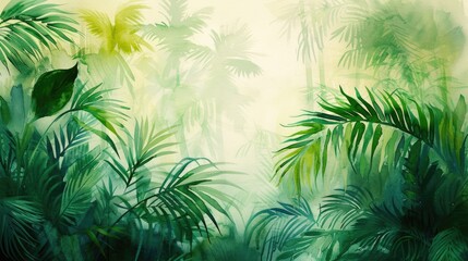 Fototapeta na wymiar watercolor painting of green tropical vegetation