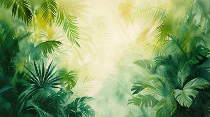 watercolor painting of green tropical vegetation