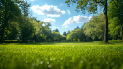 Green grass and trees in the park. Natural background. Selective focus.