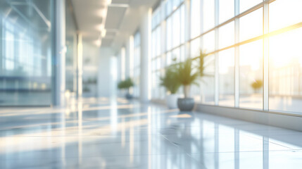 Interior of an empty office with a large window. Blurred background.
